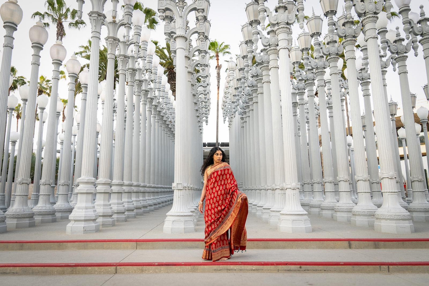 PREET:Handblock Ajrakh Dola Silk Saree With Meenakari Pallu.