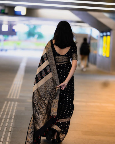 Bindu:Handblock Ajrakh Dola Silk Ajrakh Saree with Meenakari Pallu