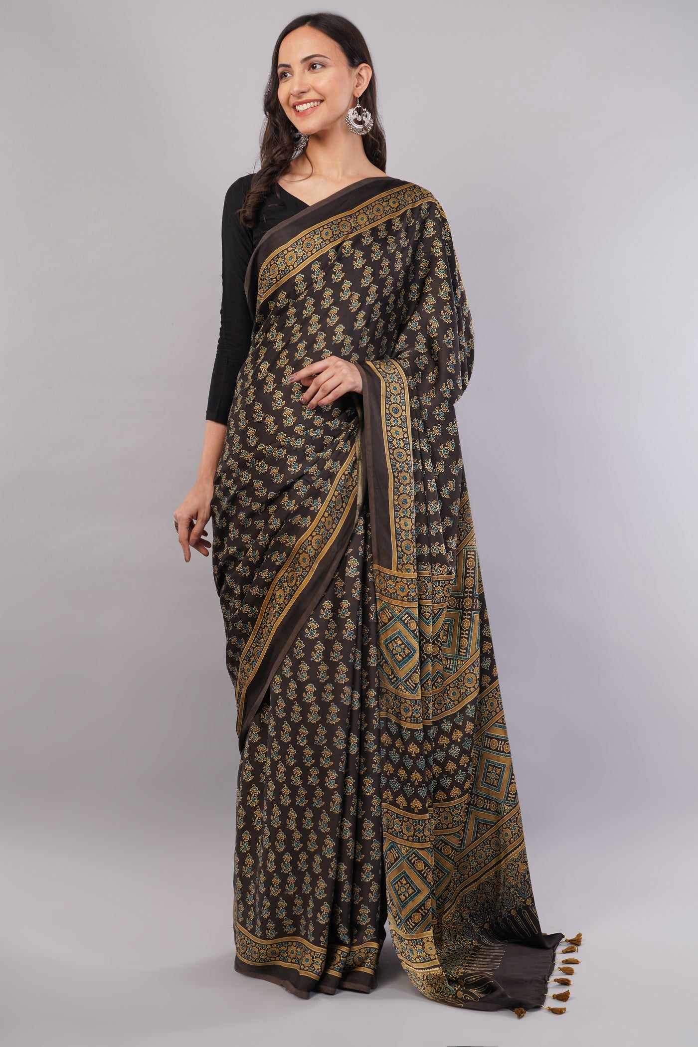 MASTANI: HANDBLOCK PRINTED AJRAKH MODAL SILK SAREE