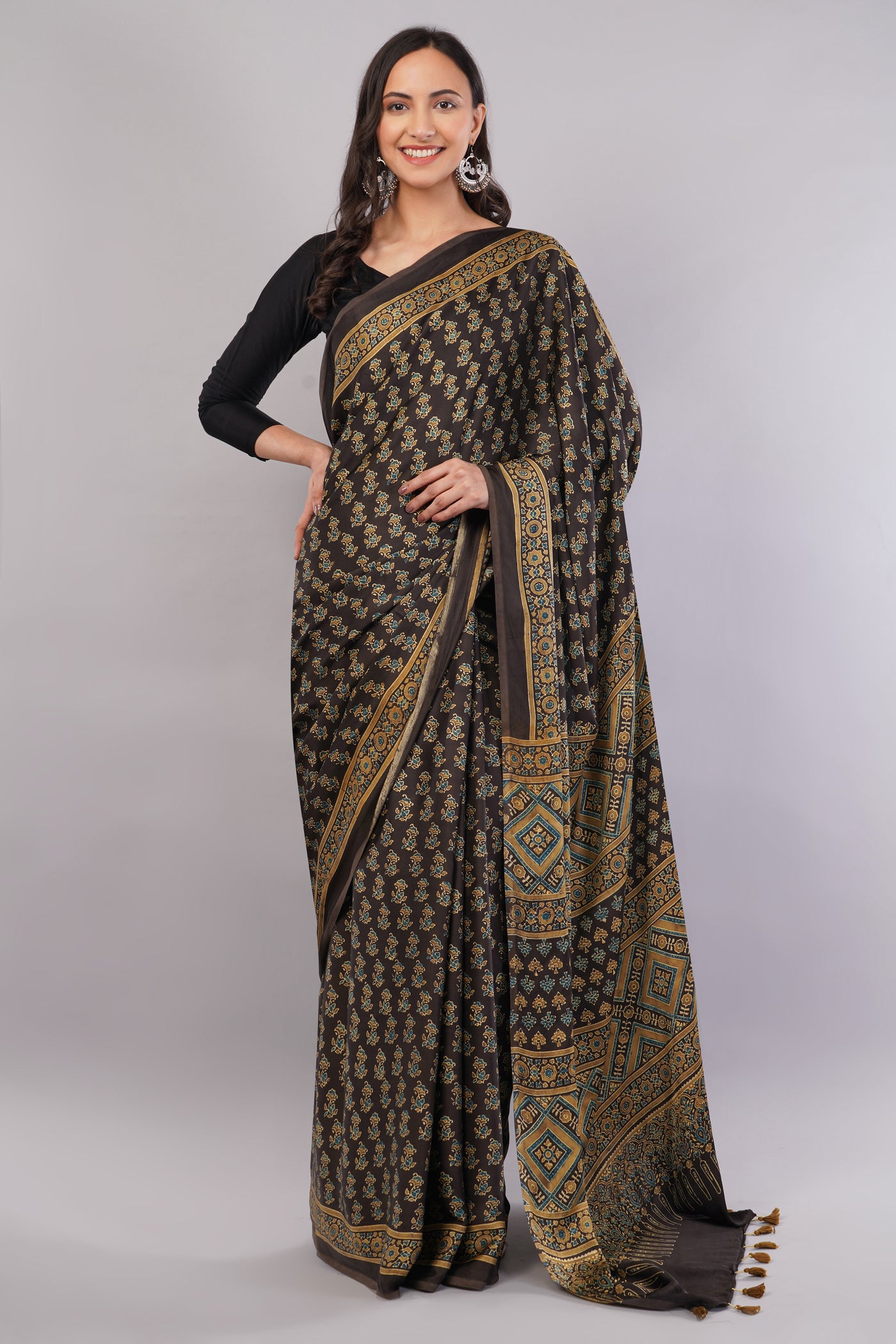 MASTANI: HANDBLOCK PRINTED AJRAKH MODAL SILK SAREE