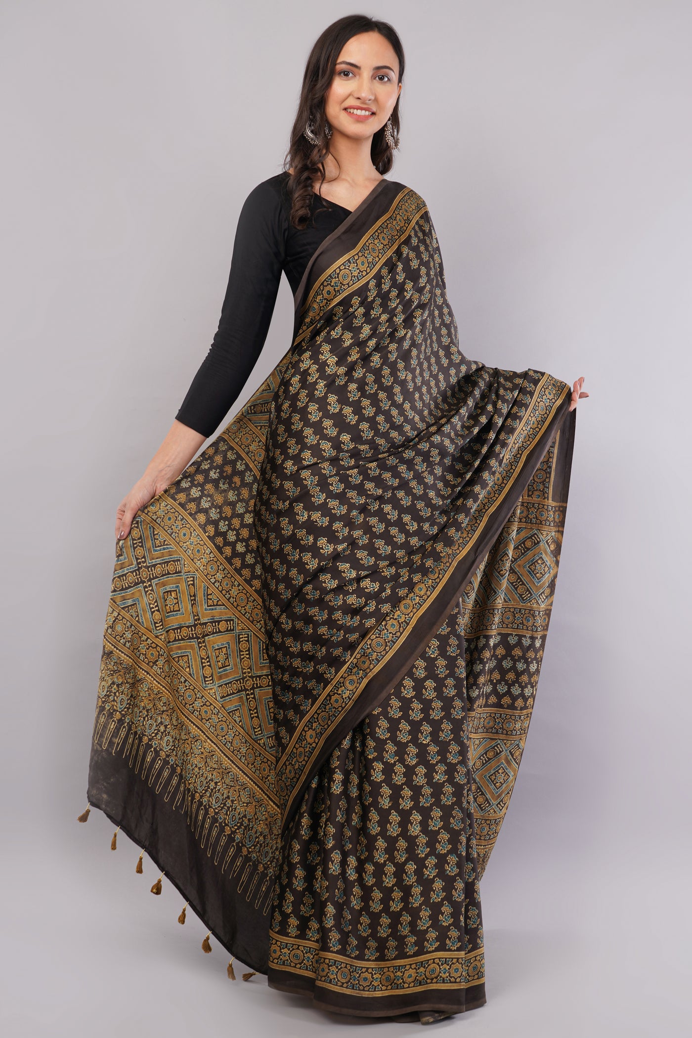 MASTANI: HANDBLOCK PRINTED AJRAKH MODAL SILK SAREE