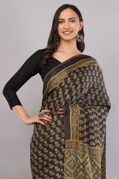 MASTANI: HANDBLOCK PRINTED AJRAKH MODAL SILK SAREE