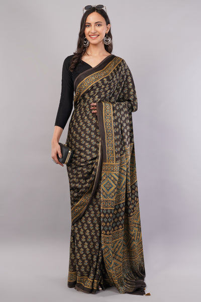 MASTANI: HANDBLOCK PRINTED AJRAKH MODAL SILK SAREE