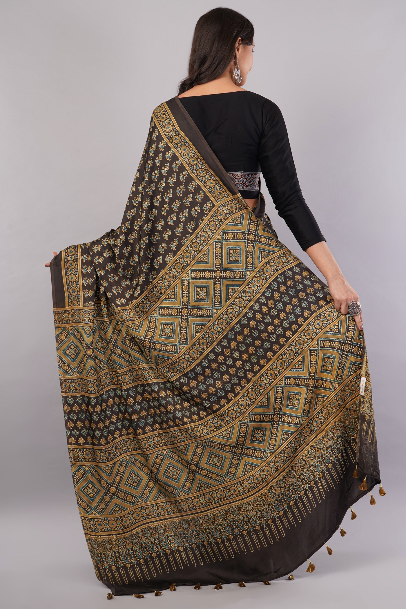 MASTANI: HANDBLOCK PRINTED AJRAKH MODAL SILK SAREE