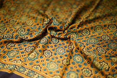 TARA: Handblock Modal Silk Tissue Ajrakh Saree