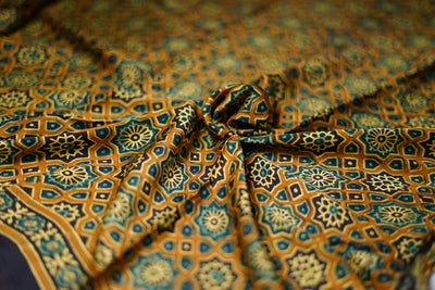 TARA: Handblock Modal Silk Tissue Ajrakh Saree