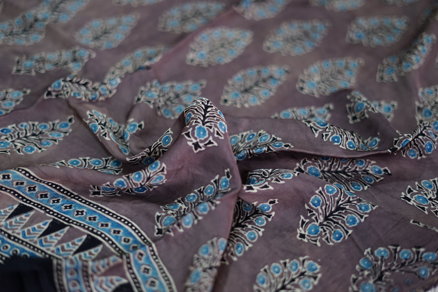 GANGA: Handblock Modal Silk Tissue Ajrakh Saree