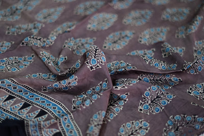 GANGA: Handblock Modal Silk Tissue Ajrakh Saree