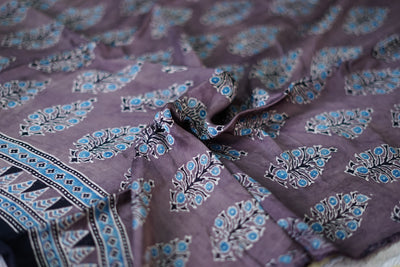 GANGA: Handblock Modal Silk Tissue Ajrakh Saree