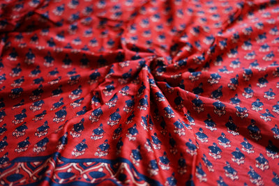 NANDA: Handblock Modal Silk Tissue Ajrakh Saree