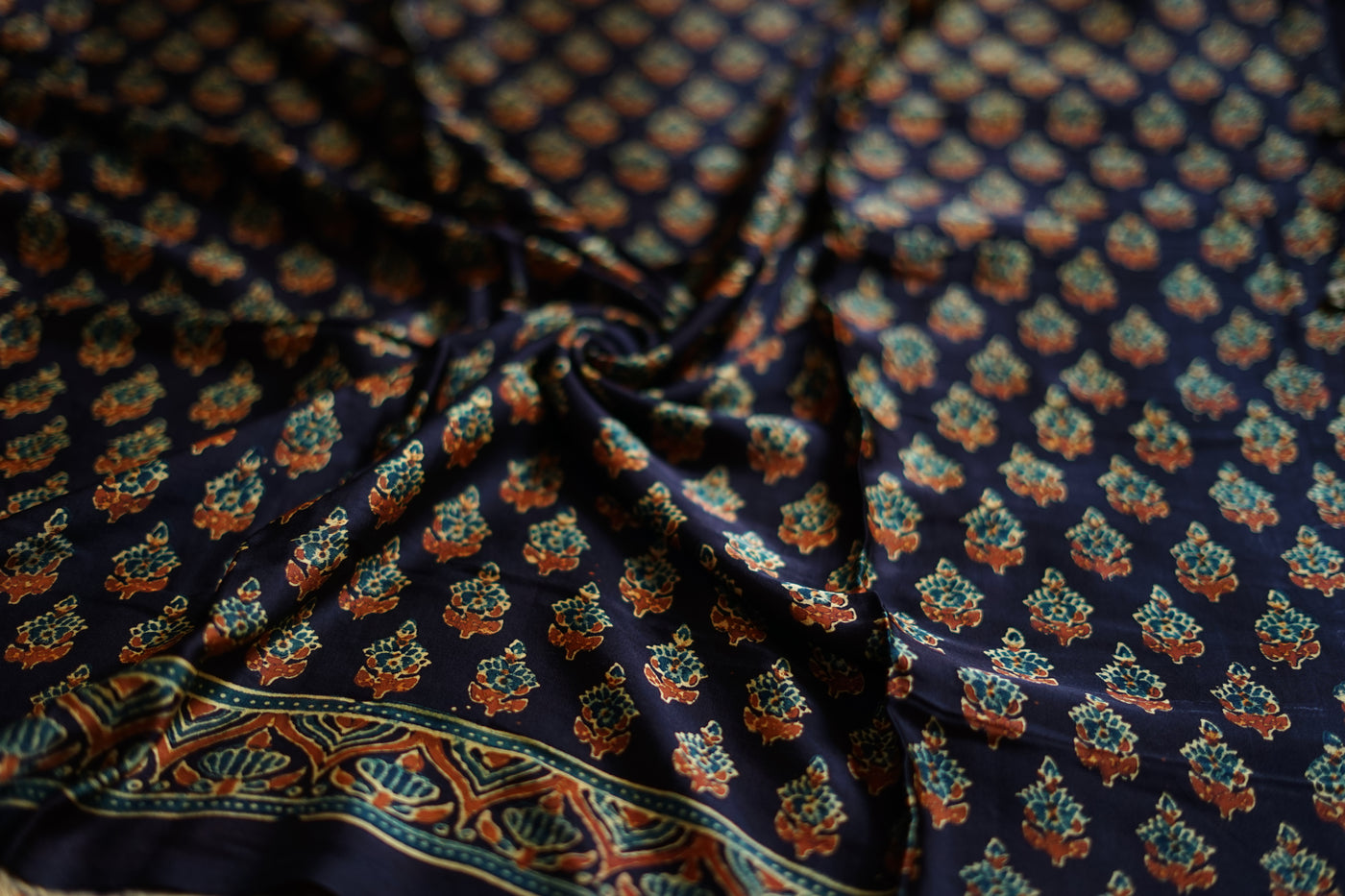 KETKI: Handblock Modal Silk Tissue Ajrakh Saree