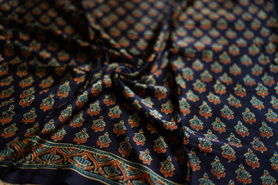 KETKI: Handblock Modal Silk Tissue Ajrakh Saree