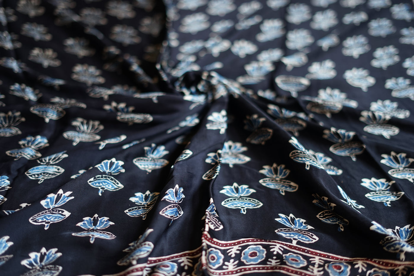 SATYA: Handblock Modal Silk Tissue Ajrakh Saree