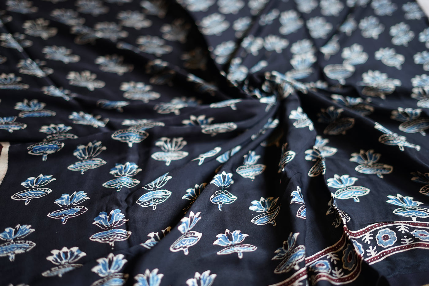 SATYA: Handblock Modal Silk Tissue Ajrakh Saree