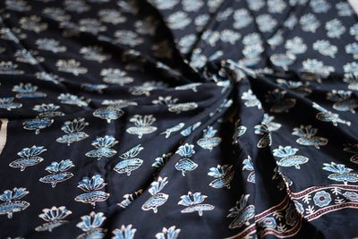 SATYA: Handblock Modal Silk Tissue Ajrakh Saree