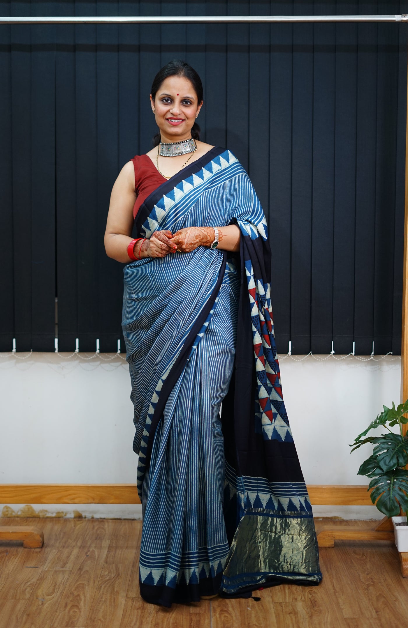 VAIDEHI: Handblock Modal Silk Tissue Ajrakh Saree