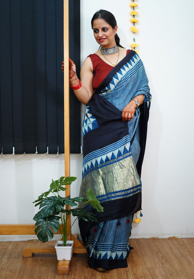 VAIDEHI: Handblock Modal Silk Tissue Ajrakh Saree