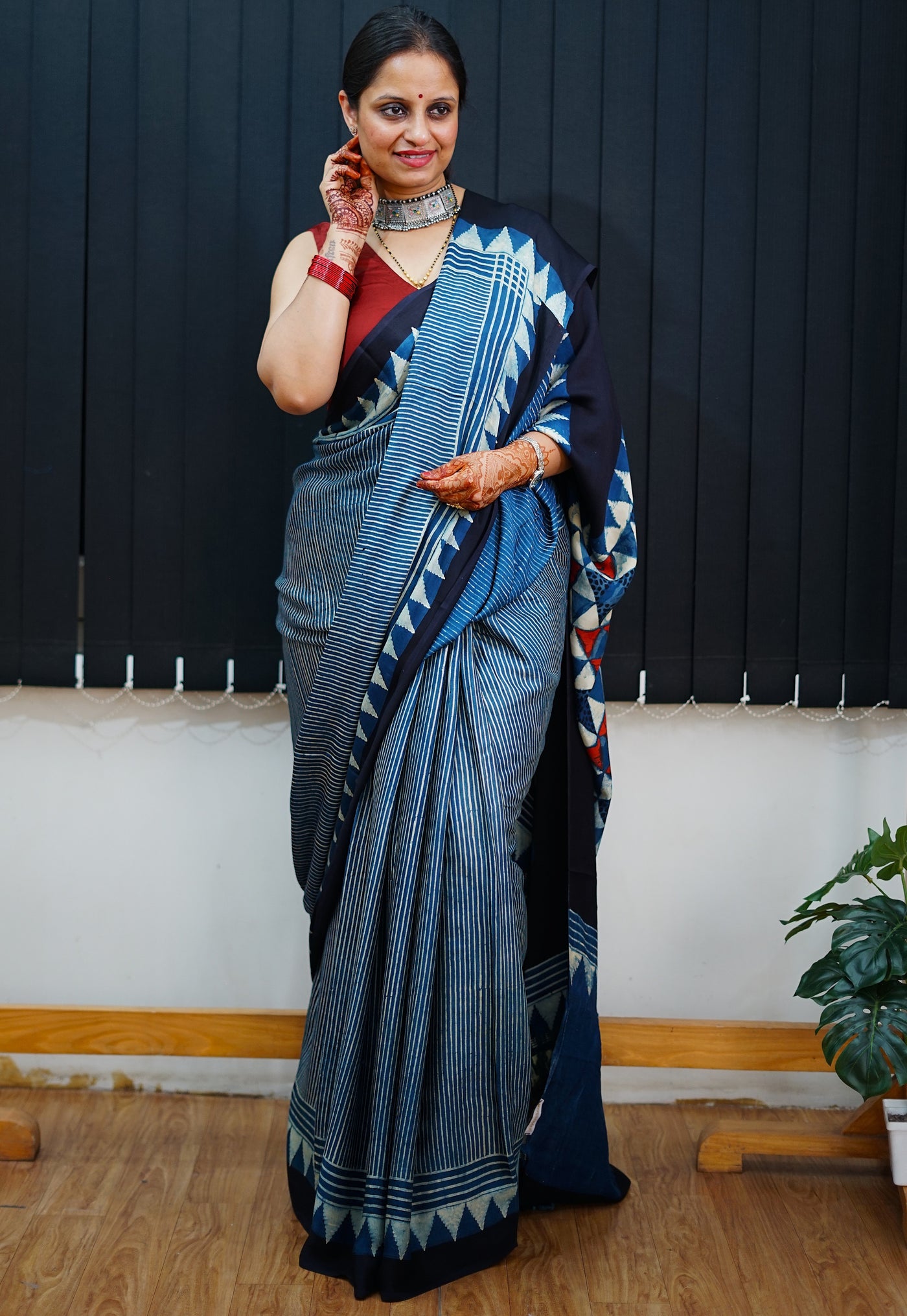 VAIDEHI: Handblock Modal Silk Tissue Ajrakh Saree