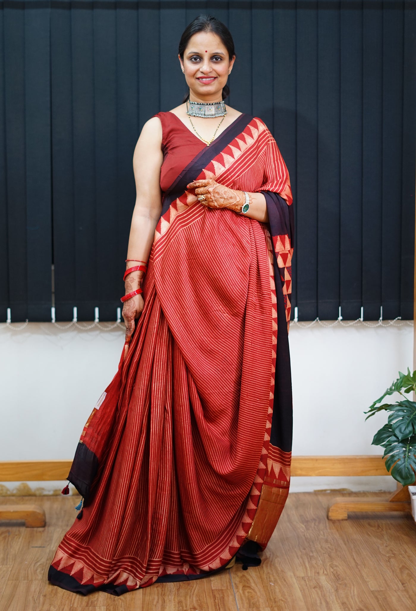 MANNAT: Handblock Modal Silk Tissue Ajrakh Saree