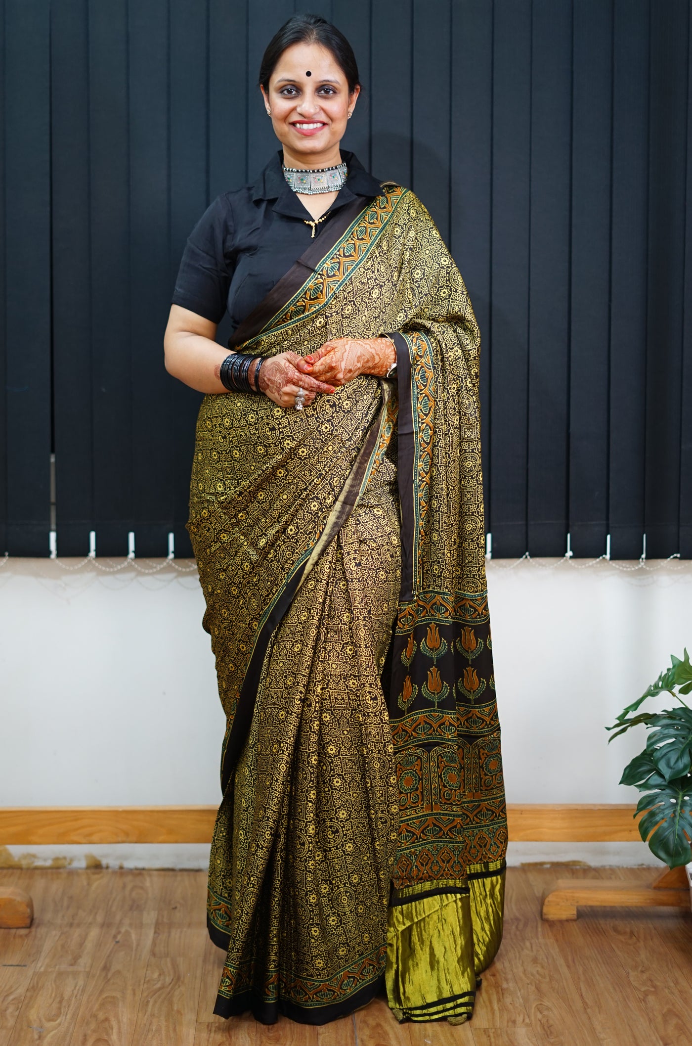 KETKI: Handblock Modal Silk Tissue Ajrakh Saree