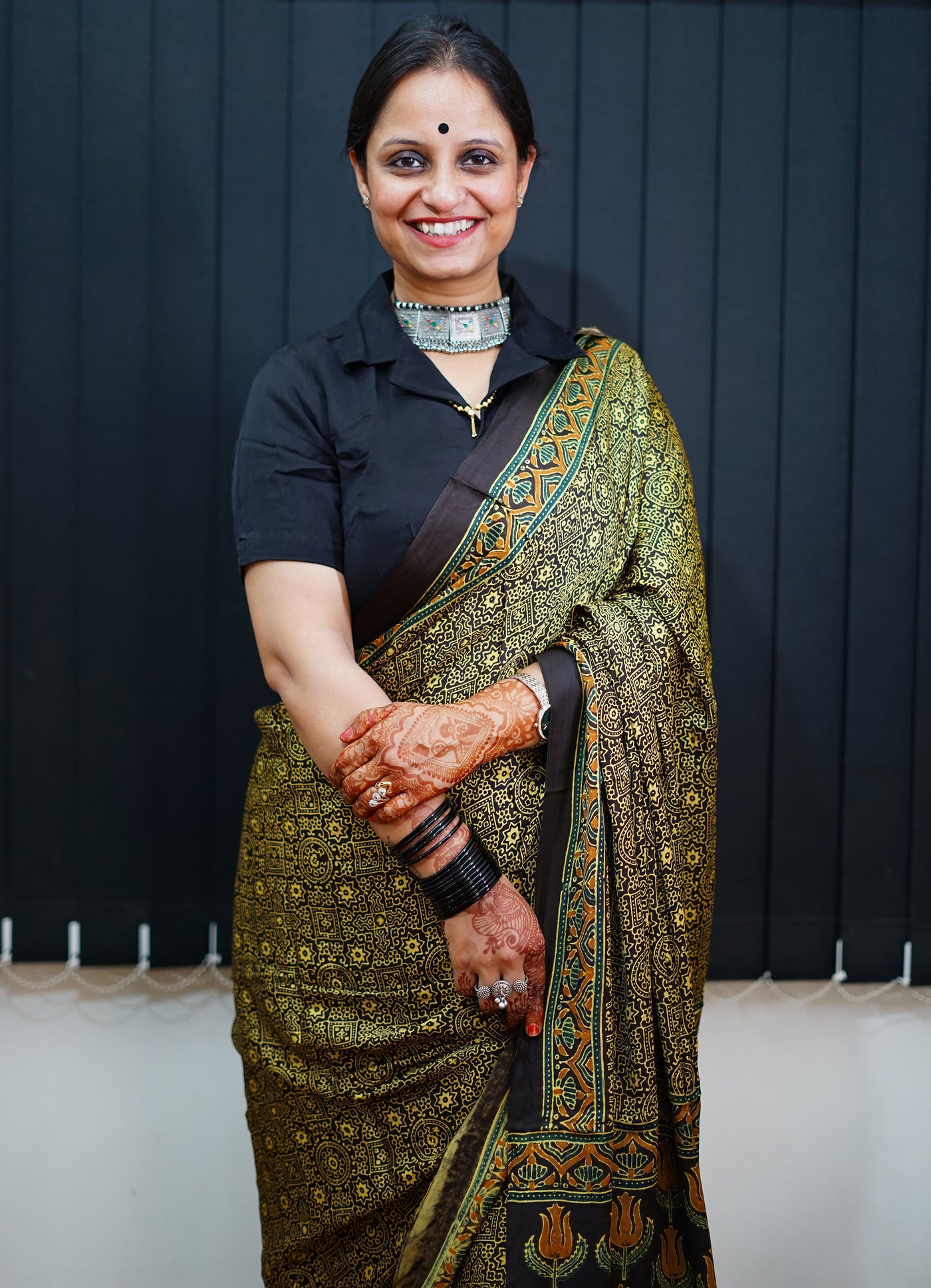 KETKI: Handblock Modal Silk Tissue Ajrakh Saree