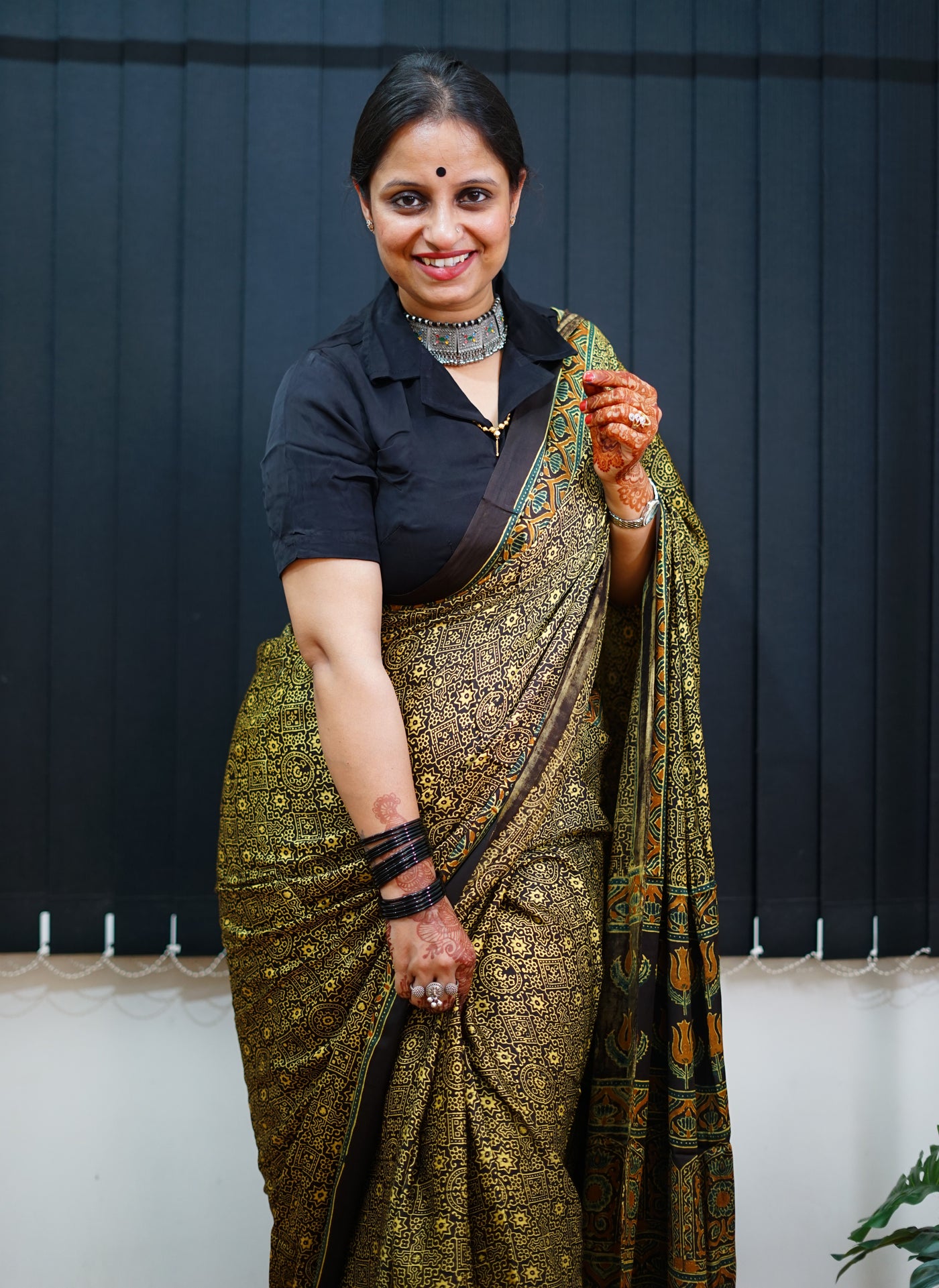 KETKI: Handblock Modal Silk Tissue Ajrakh Saree