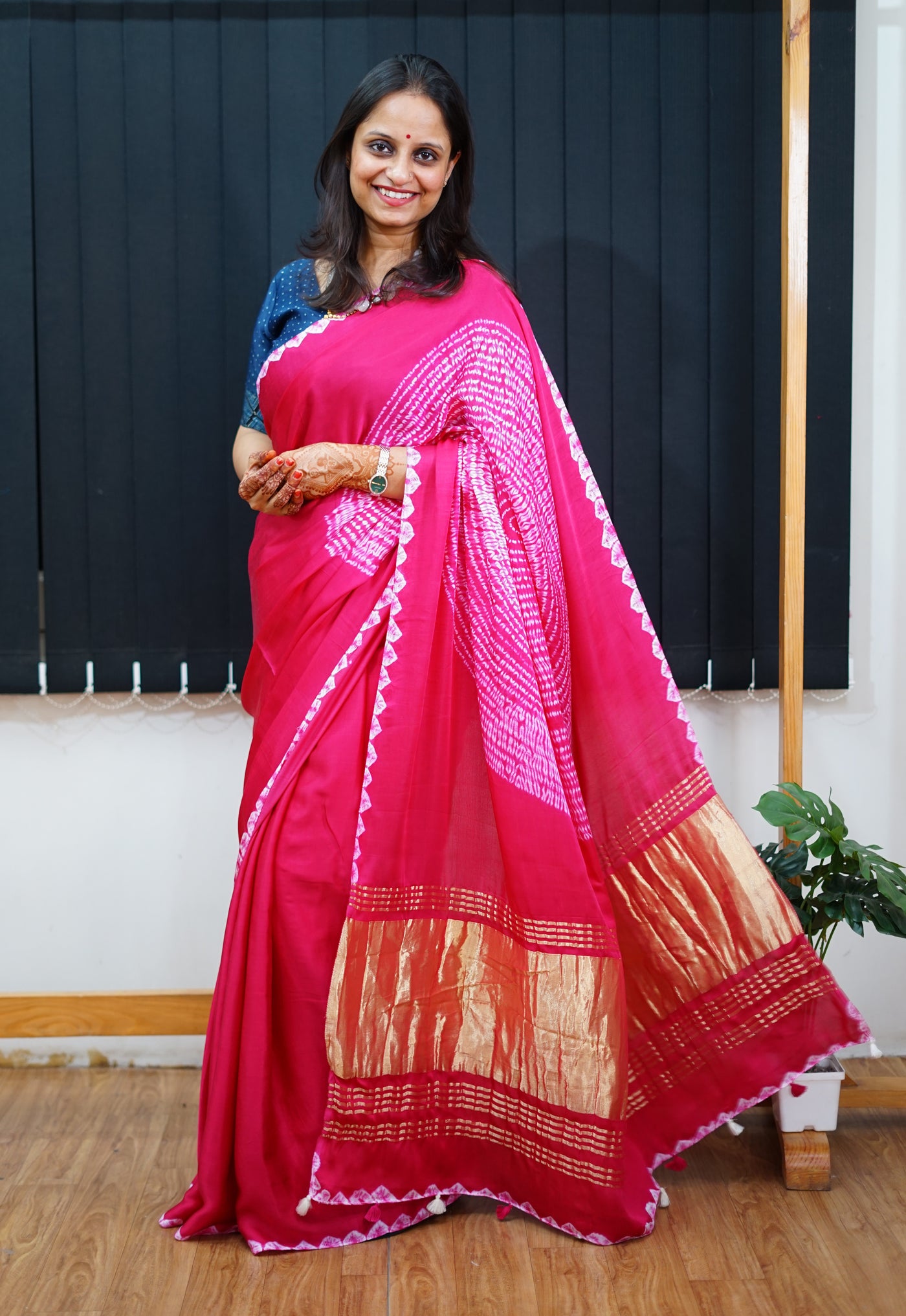 HUSN AUR ISHQ :Handmade Shibori Dyed Modal Silk Tissue Pallu Saree