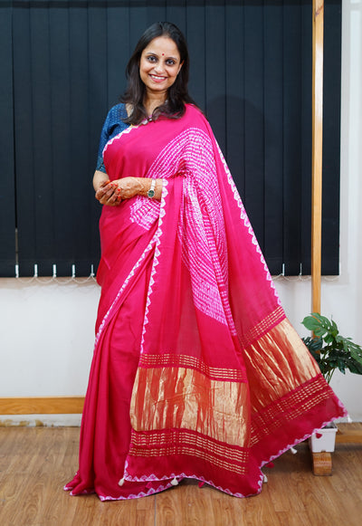 HUSN AUR ISHQ :Handmade Shibori Dyed Modal Silk Tissue Pallu Saree