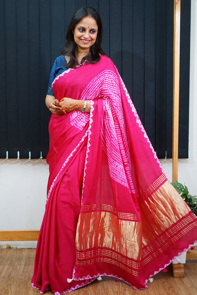 HUSN AUR ISHQ :Handmade Shibori Dyed Modal Silk Tissue Pallu Saree