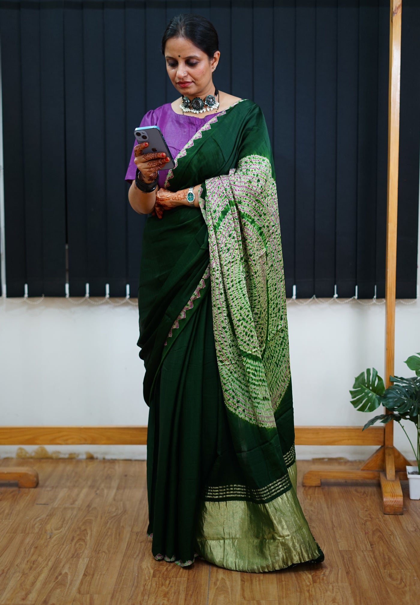 AANGARE: BOTTLE GREEN Handmade Modal Silk Saree with Tissue Pallu