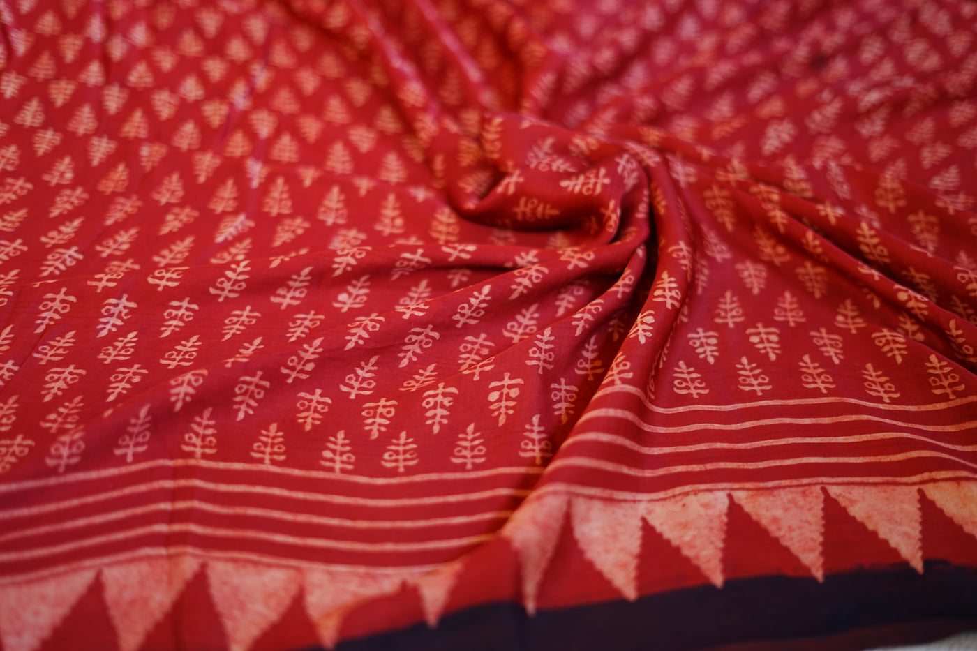MANNAT: Handblock Modal Silk Tissue Ajrakh Saree