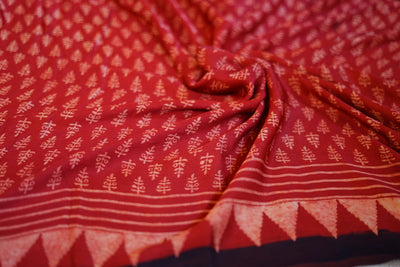 MANNAT: Handblock Modal Silk Tissue Ajrakh Saree