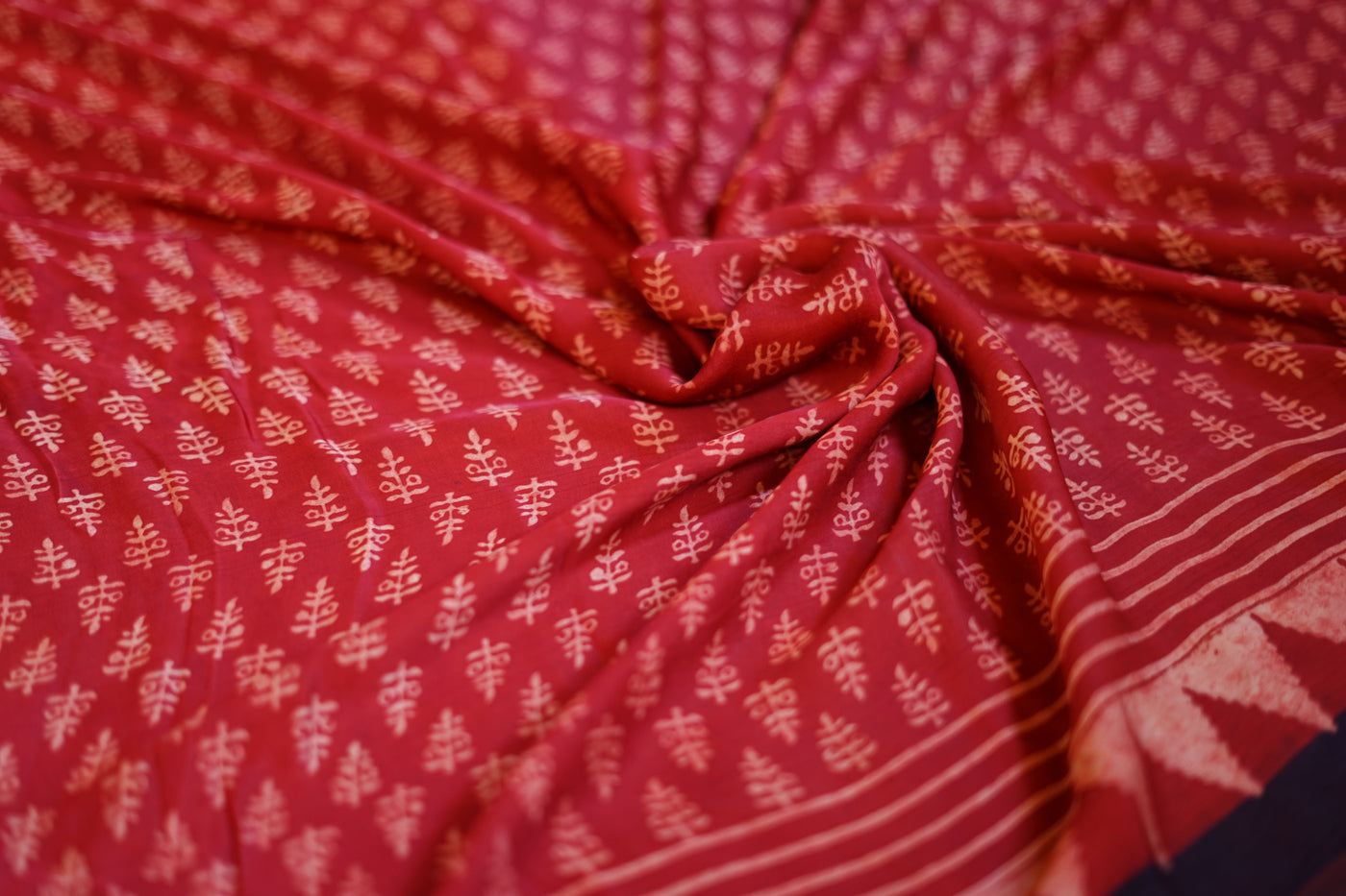 MANNAT: Handblock Modal Silk Tissue Ajrakh Saree