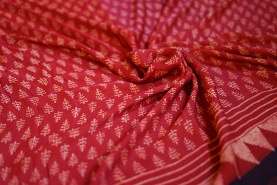 MANNAT: Handblock Modal Silk Tissue Ajrakh Saree