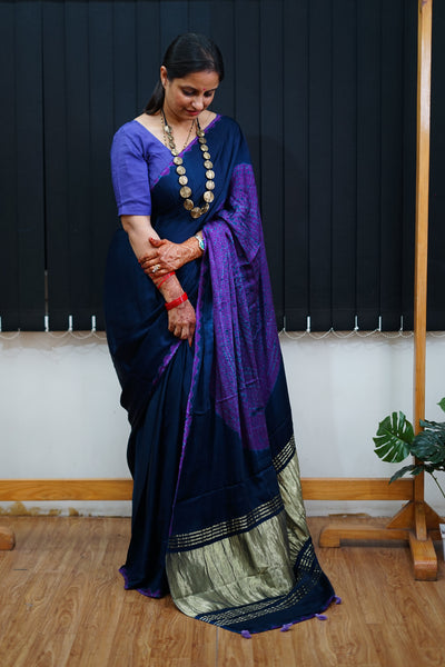 Ramayani : Handmade Shibori Dyed Modal Silk Tissue Pallu Saree