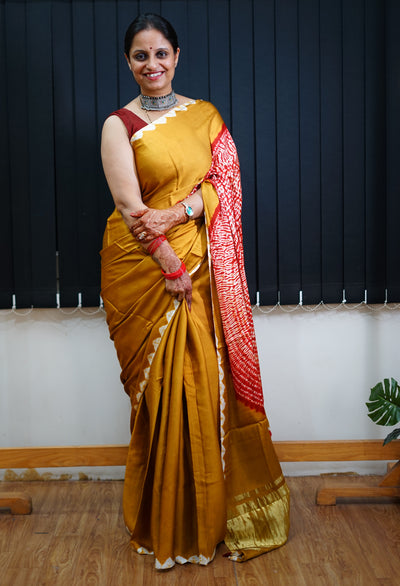 HUKUM :Handmade Shibori Dyed Modal Silk Tissue Pallu Saree