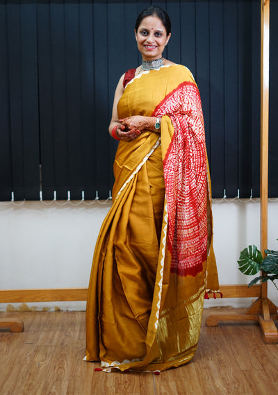 HUKUM :Handmade Shibori Dyed Modal Silk Tissue Pallu Saree