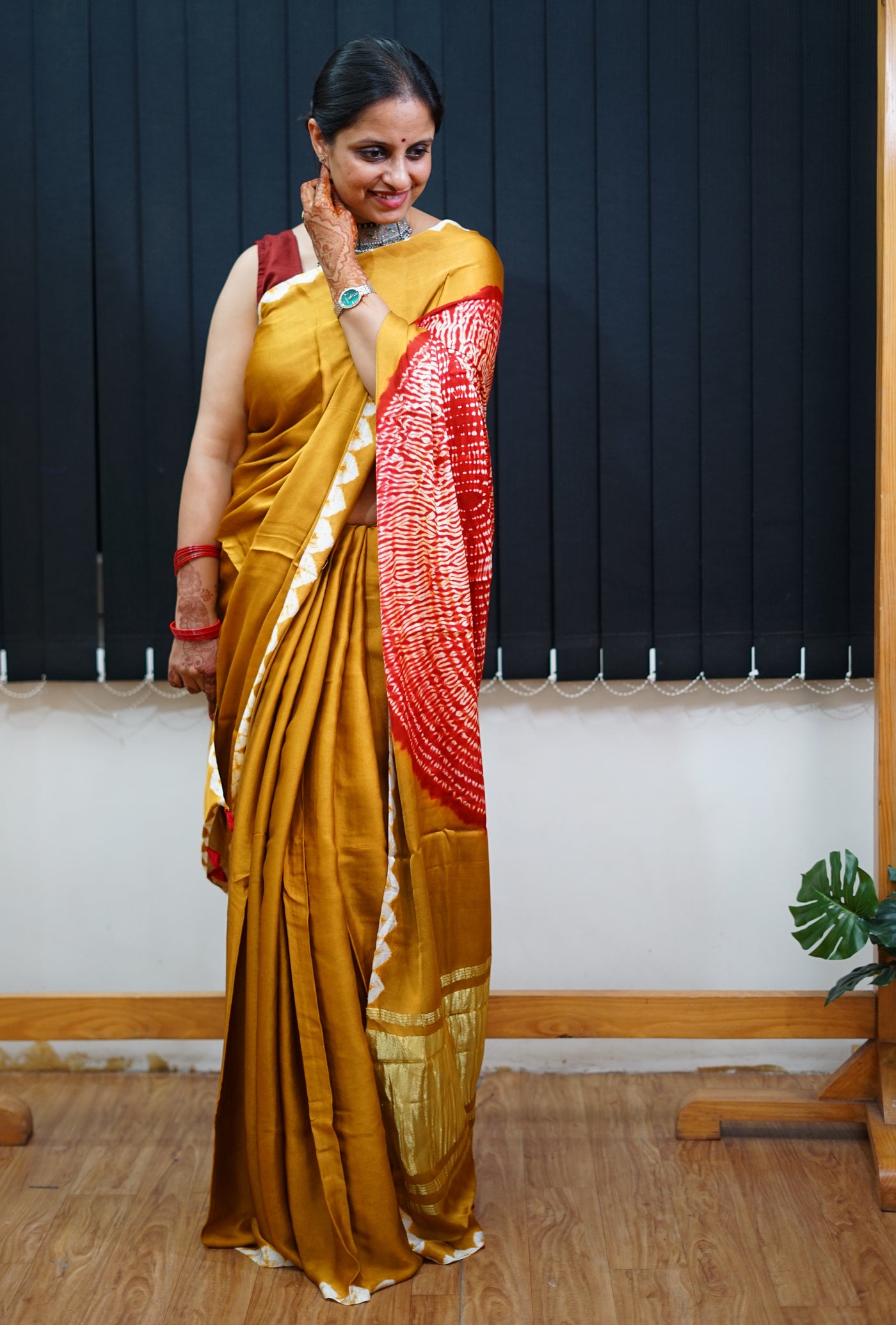 HUKUM :Handmade Shibori Dyed Modal Silk Tissue Pallu Saree