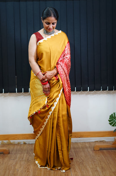 HUKUM :Handmade Shibori Dyed Modal Silk Tissue Pallu Saree