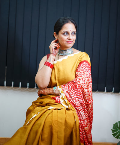 HUKUM :Handmade Shibori Dyed Modal Silk Tissue Pallu Saree