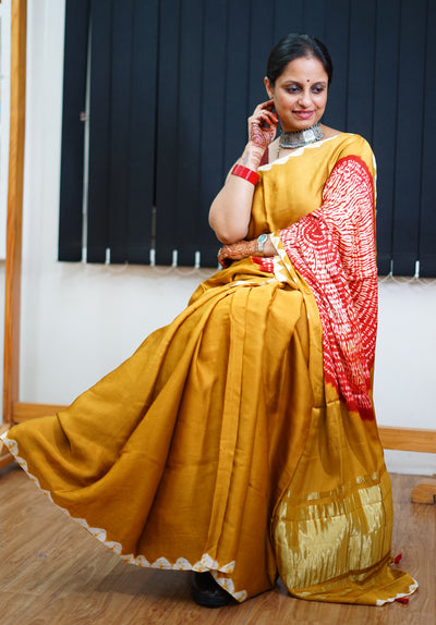 HUKUM :Handmade Shibori Dyed Modal Silk Tissue Pallu Saree