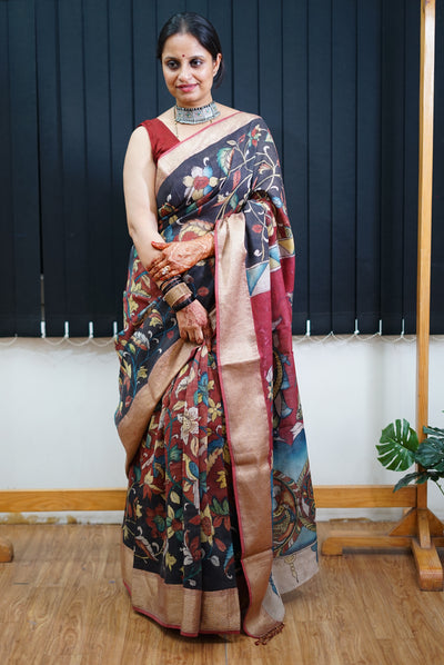 SUNAINA : Handloom Maheshwari Pen Kalamkari Saree