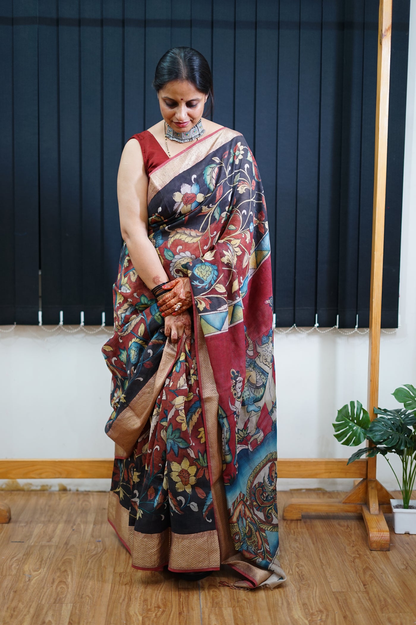 SUNAINA : Handloom Maheshwari Pen Kalamkari Saree