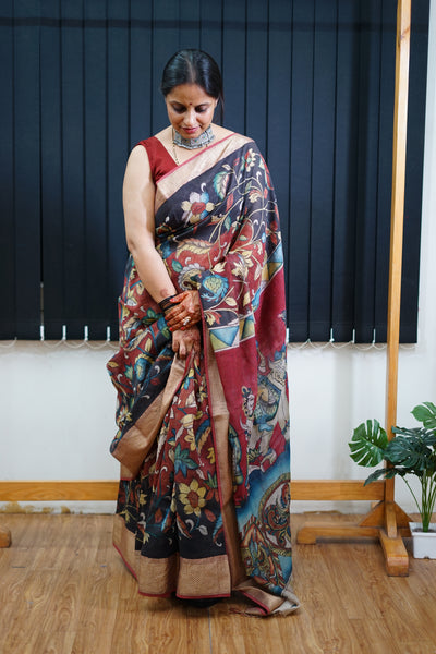 SUNAINA : Handloom Maheshwari Pen Kalamkari Saree