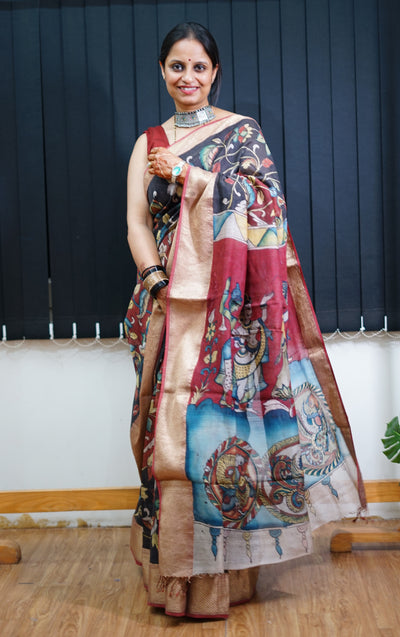SUNAINA : Handloom Maheshwari Pen Kalamkari Saree