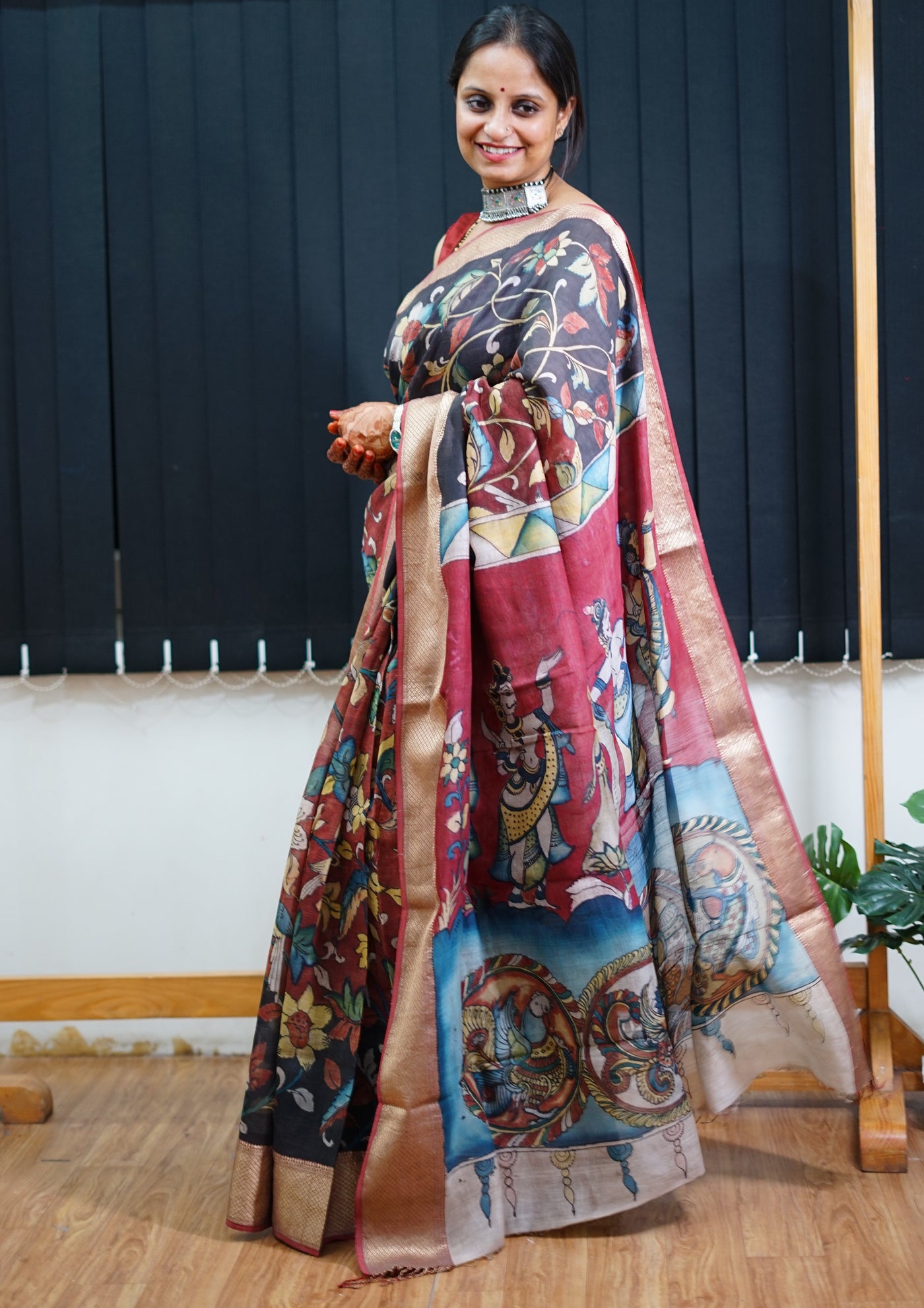 SUNAINA : Handloom Maheshwari Pen Kalamkari Saree