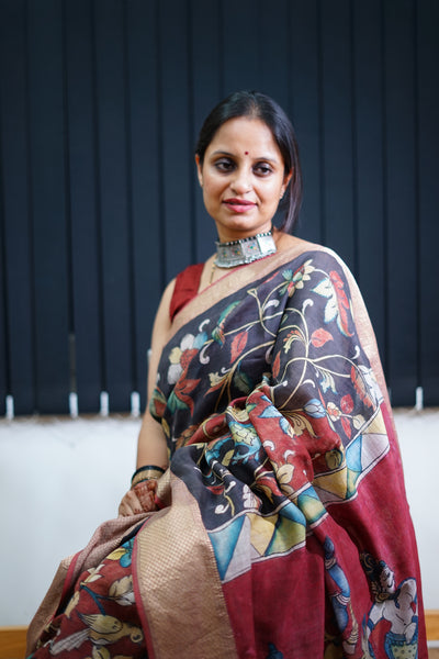 SUNAINA : Handloom Maheshwari Pen Kalamkari Saree