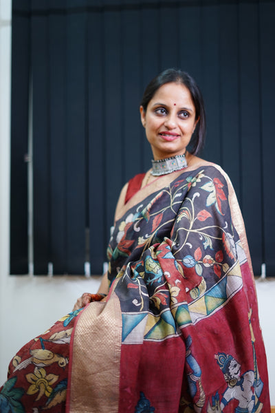 SUNAINA : Handloom Maheshwari Pen Kalamkari Saree