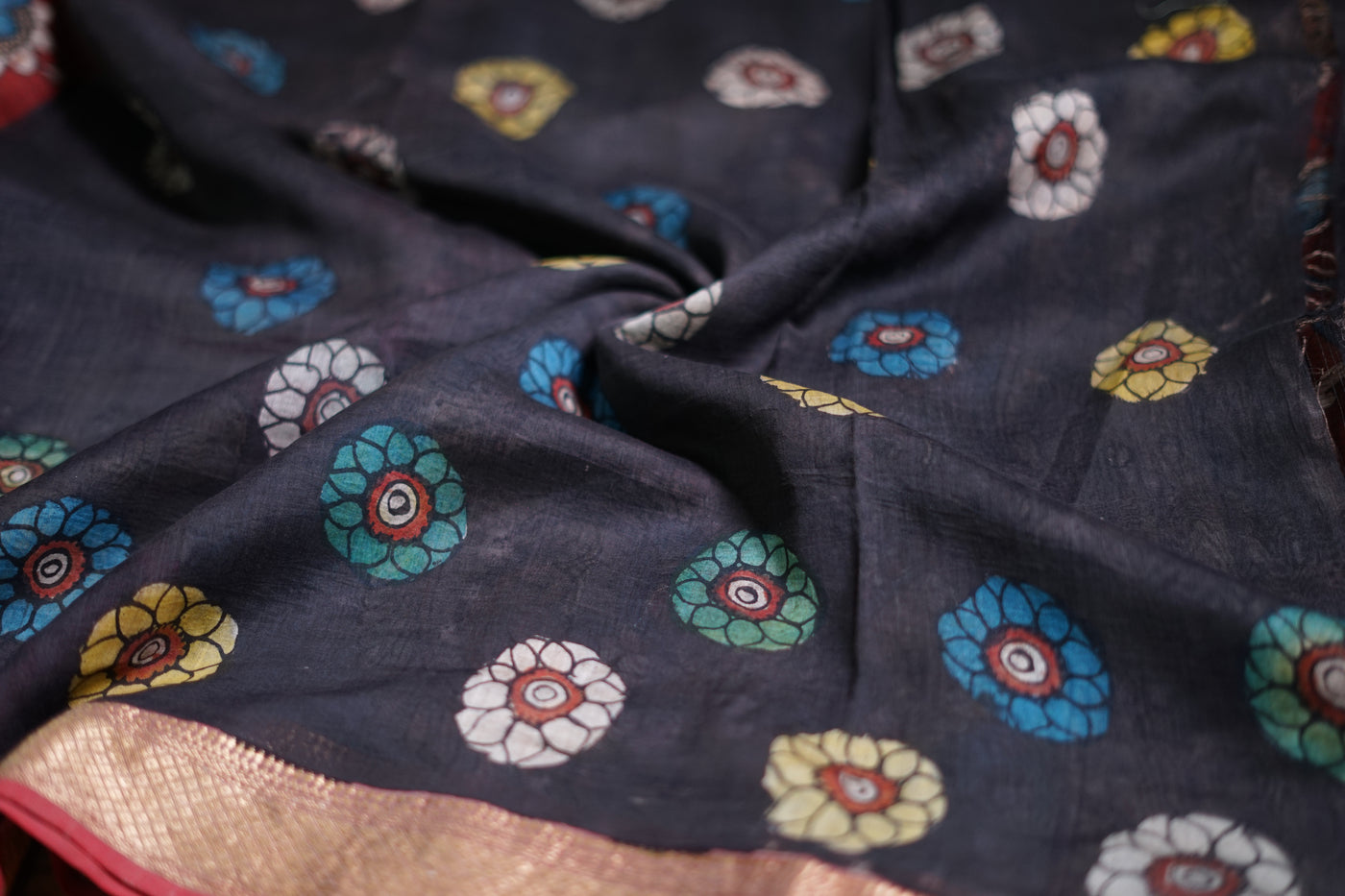 SUNAINA : Handloom Maheshwari Pen Kalamkari Saree