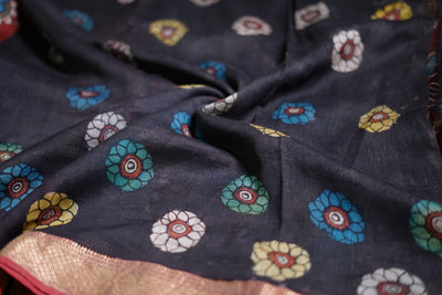 SUNAINA : Handloom Maheshwari Pen Kalamkari Saree